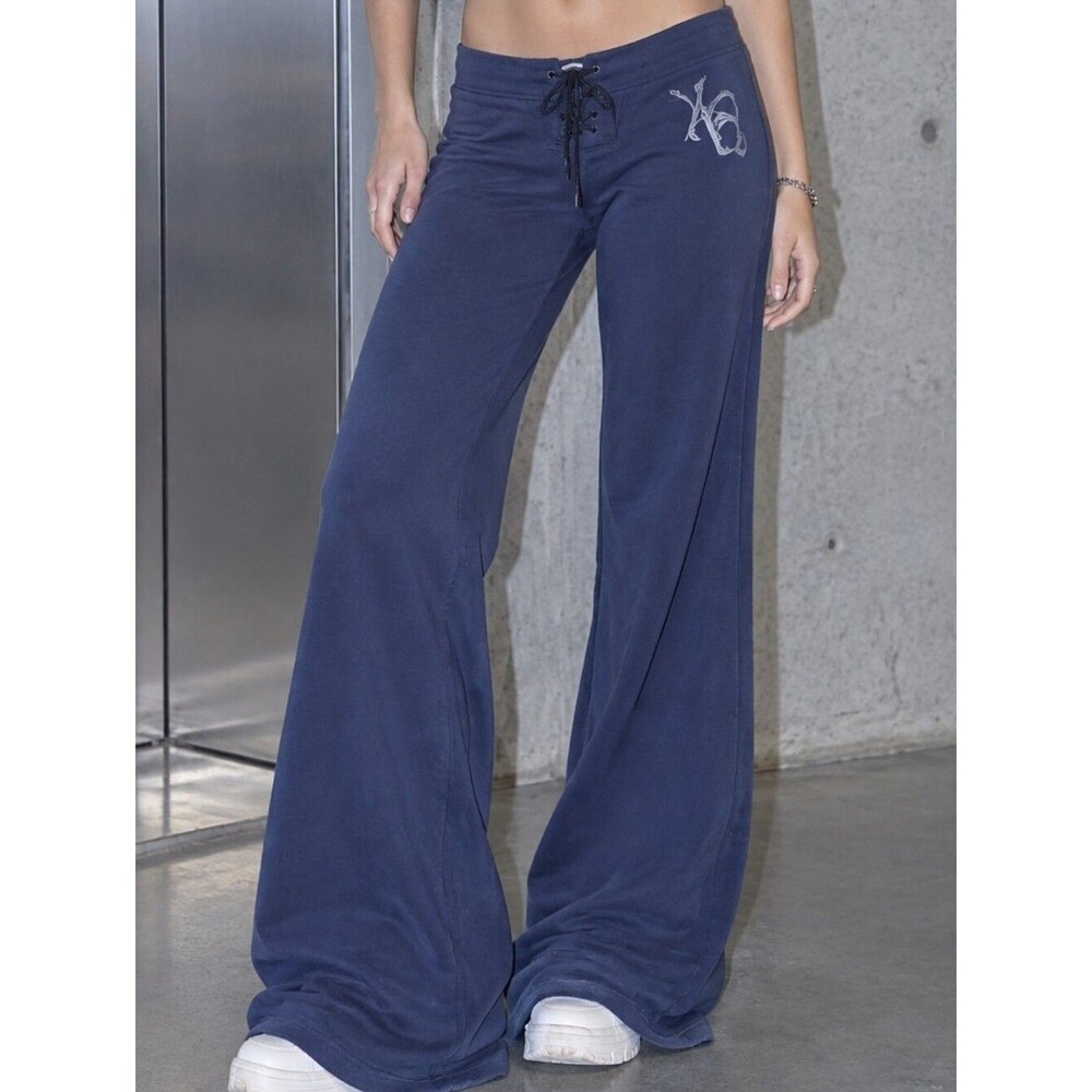 Old Navy Blue XO Graphic Sweatpants L Drawstring Wide Leg Lounge 2010sFashion Ca